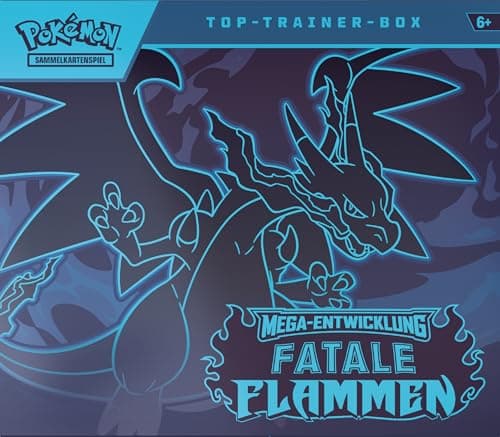 Pokémon-Sammelkartenspiel: Top-Trainer-Box Mega-Entwicklung – Fatale Flammen (1 Vollbild-Promokarte, 9 Boosterpacks & Zubehör) – Bild 3