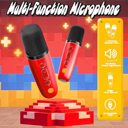 Super Bro Karaoke Maschine mit 2 Bluetooth Mikrofon, Kinderspielzeug, Musikbox Spielzeug für Kinder 3 4 5 6 7 8-12 Jahre, Tragbarer Karaoke Mikrofon, ab 3-10 Jahre – Bild 3