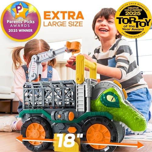 Dinosaurier Spielzeug Großer Dino-Monstertruck mit T-Rex & Figuren | Mit Abschussfunktion, Kran & Tunnel | Geschenk für Jungen 2-4 Jahre  – Bild 2