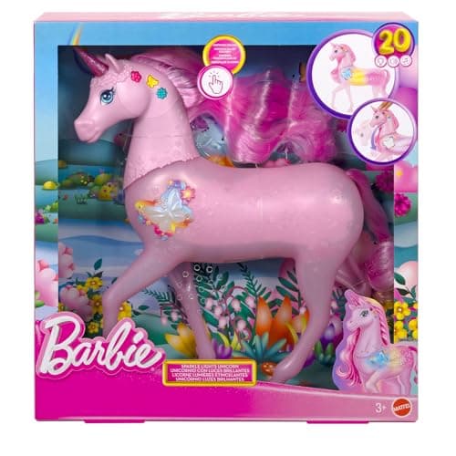 Barbie funkelnd leuchtendes Einhorn mit 20 interaktiven Kombinationen aus Lichteffekten, Geräuschen und Musik, zum Spielen Knöpfe drücken und Kopf streicheln – Bild 6