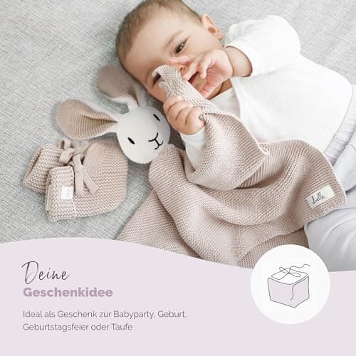 Livella Kuscheltuch „Hase“ mit Söckchen - Reine Bio-Baumwolle – Premium Schmusetuch, Kuscheldecke, Schmusedecke, Strickdecke - Samtweich & atmungsaktiv - Oeko-TEX® Standard 100 und GOTS Zertifiziert – Bild 6