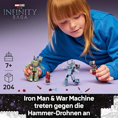 LEGO ǀ Marvel Iron Man & War Machine vs. Hammer Drones - Building Toy with 2 Minifigures & 2 Action Figures with Stud Shooters  – Bild 4