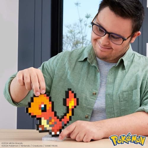 MEGA Pokémon Glumanda - zusammenbaubare Figur im Retro-Look, Pixel Art, inklusive Basis zur Wandmontage – Bild 3