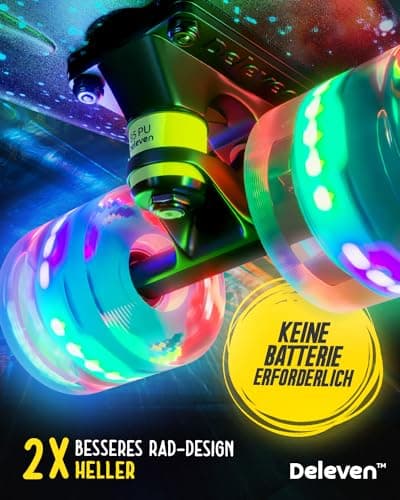 Deleven Skateboard mit LED Rollen, Skate Tool und ABEC 7 Lager  – Bild 4