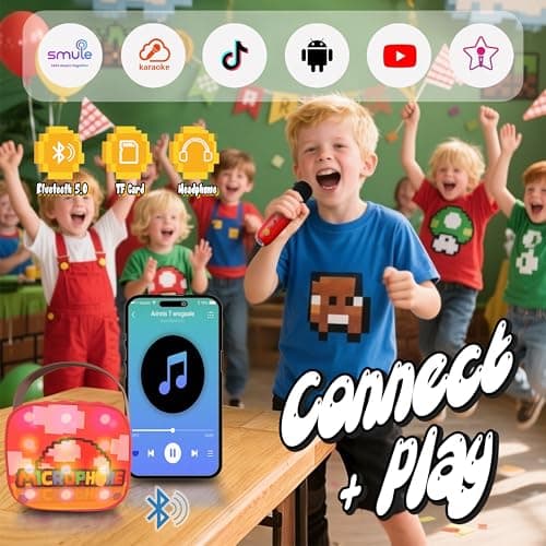 Super Bro Karaoke Maschine mit 2 Bluetooth Mikrofon, Kinderspielzeug, Musikbox Spielzeug für Kinder 3 4 5 6 7 8-12 Jahre, Tragbarer Karaoke Mikrofon, ab 3-10 Jahre – Bild 6