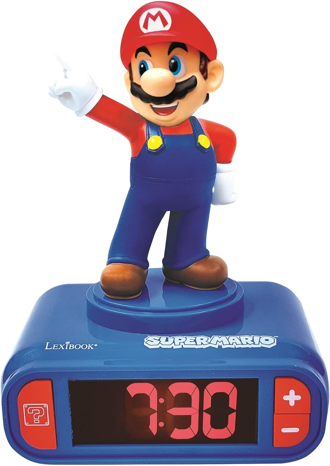 Lexibook, Super Mario, Mario Nightlight Wecker, Sounds und Melodien, hintergrundbeleuchtetes LCD-Display, beleuchtet, Snooze, Blau – Bild 1