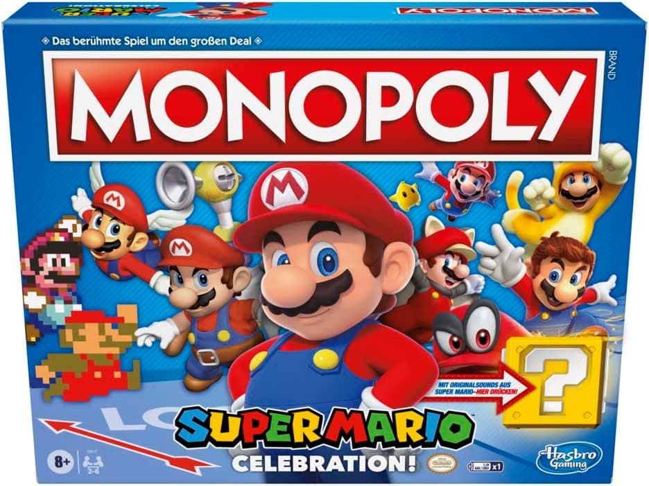 Monopoly E9517100 Super Mario Celebration Brettspiel für Super Mario Fans ab 8 Jahren, mit Soundeffekten aus dem Videospiel