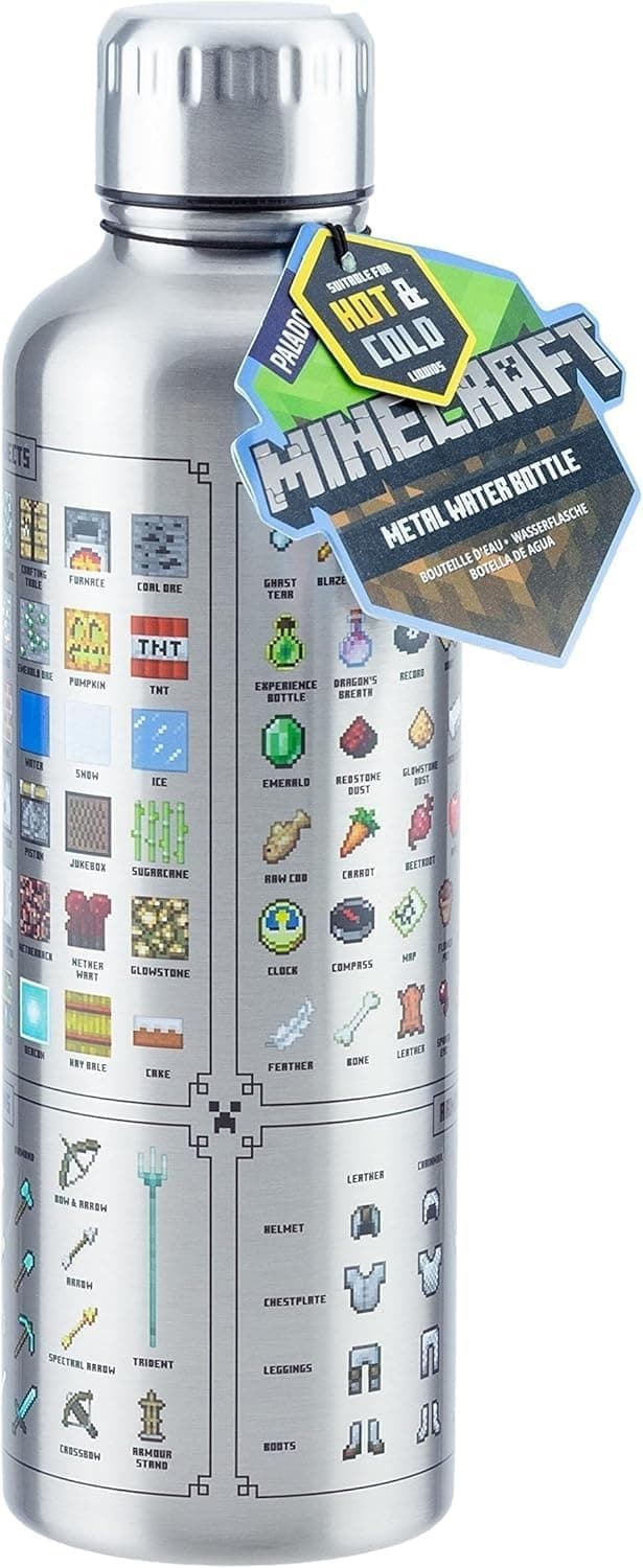 Paladone Minecraft Metall-Trinkflasche - Offiziell lizenziert, auslaufsicher, für heiße & kalte Getränke, mit In-Game-Items – Bild 1