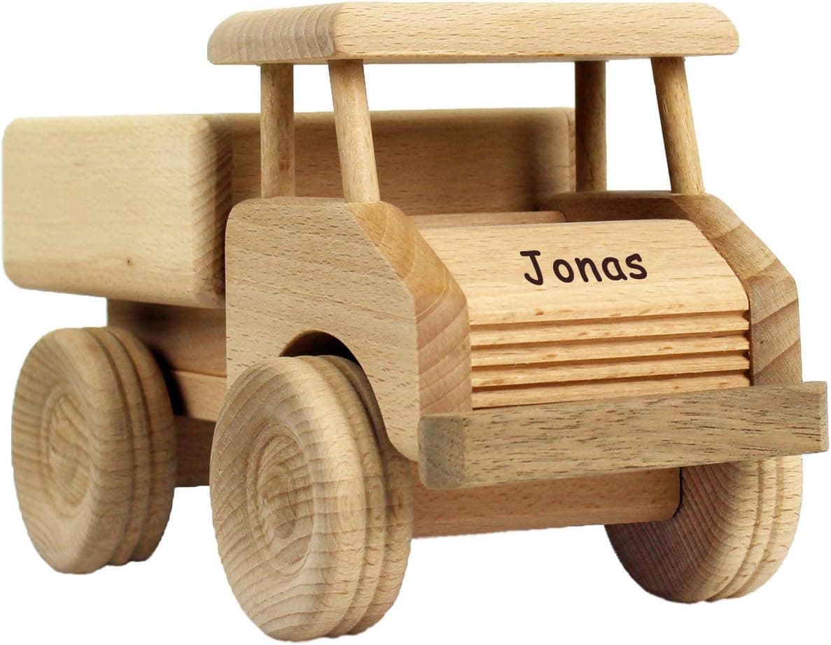 Geschenkissimo Holz-LKW für Kinder mit Namen-Gravur 
