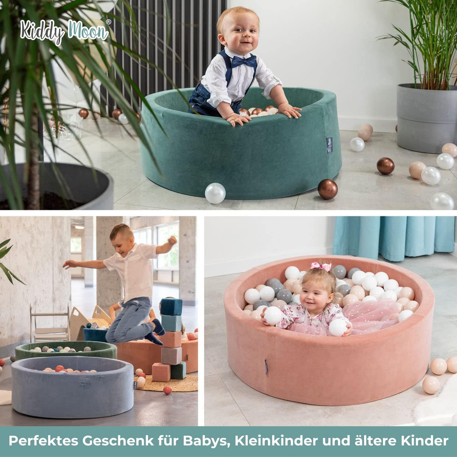 KiddyMoon Velours Bällebad Rund für Babys 90x30 mit 300 Bällen – Bild 3