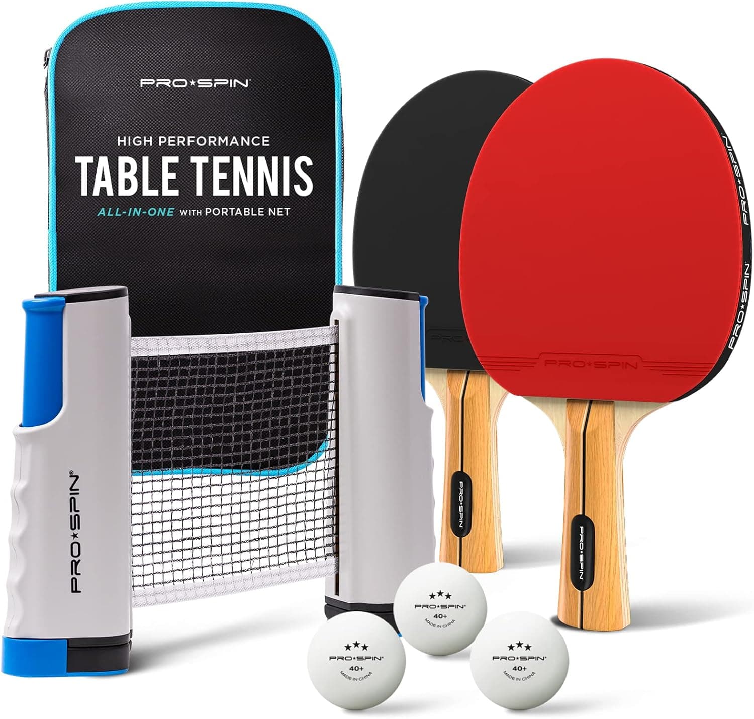 PRO-SPIN Tischtennisschläger Set - Mit Tischtennisnetz Für Jeden Tisch
