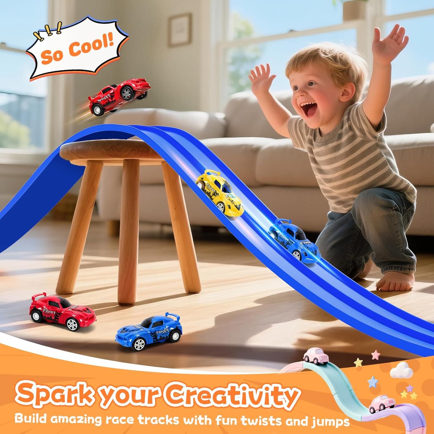 KETIEE Flexible Rennbahn Kinder 5M Inklusive 2 Autos – Bild 2