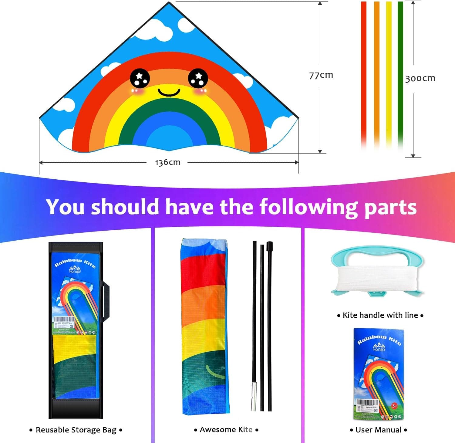 HONBO Children's Kite Large Delta Kites/Drachen – Bild 4