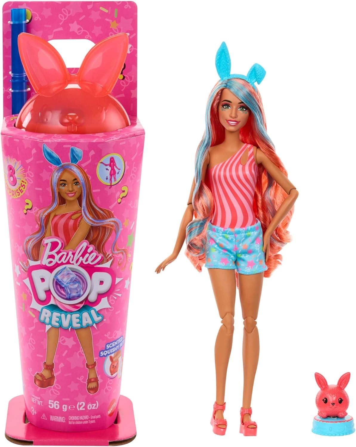 Barbie Pop-Reveal-Set aus Puppe und Accessoires, Shakes-Serie, duftende süße Kätzchen-Modepuppe & Haustier, mit 8 Überraschungen inklusive Farbwechsel – Bild 1