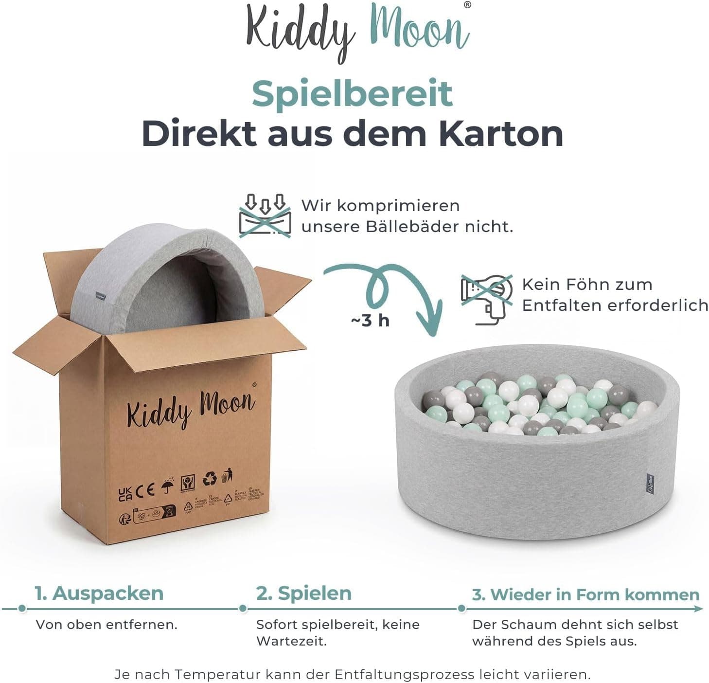 KiddyMoon Velours Bällebad Rund für Babys 90x30 mit 300 Bällen – Bild 5