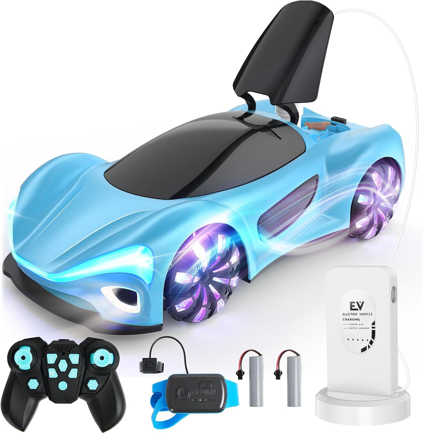 SIMREX ferngesteuertes Auto 360° Drift Stunt RC-Auto mit LED-Leuchtfelgen und Nebellicht