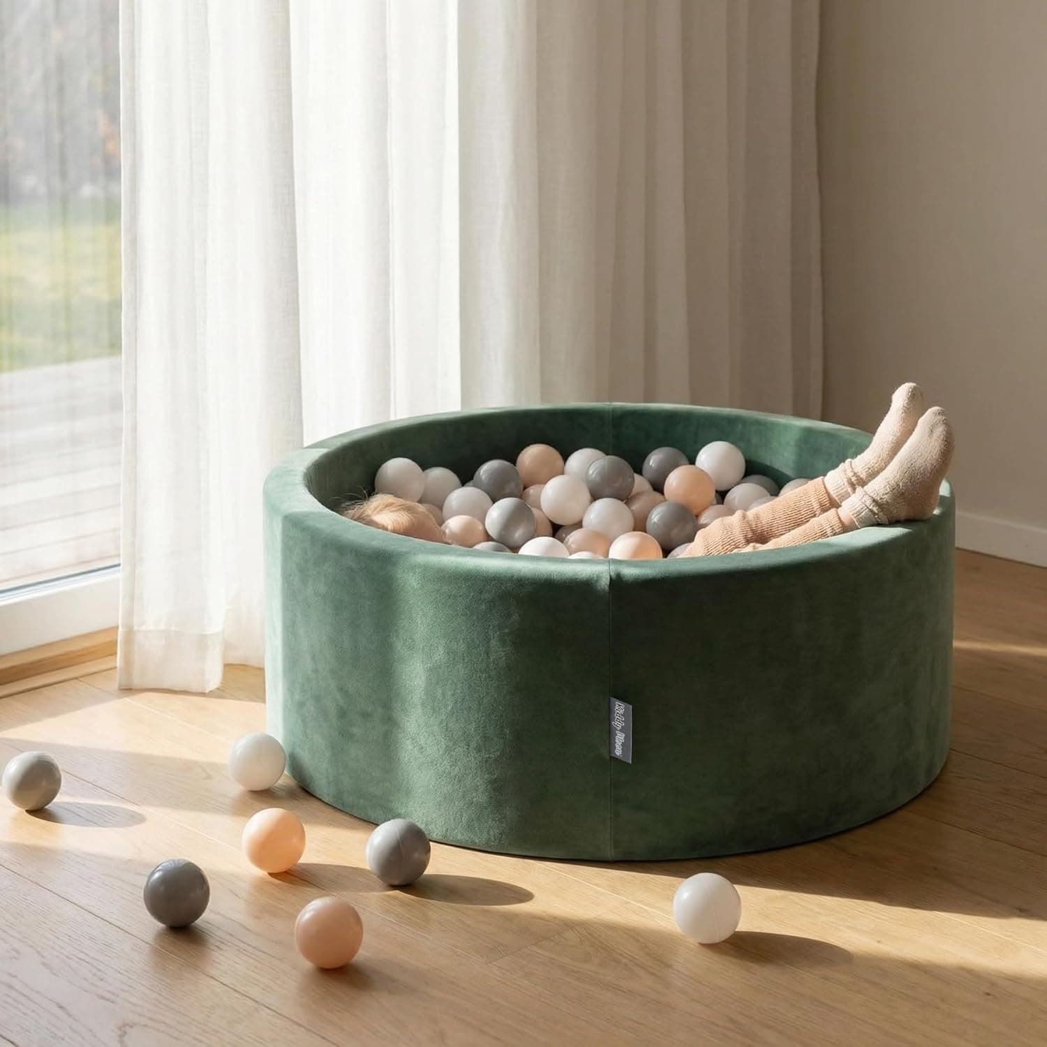 KiddyMoon Velours Bällebad Rund für Babys 90x30 mit 300 Bällen – Bild 2
