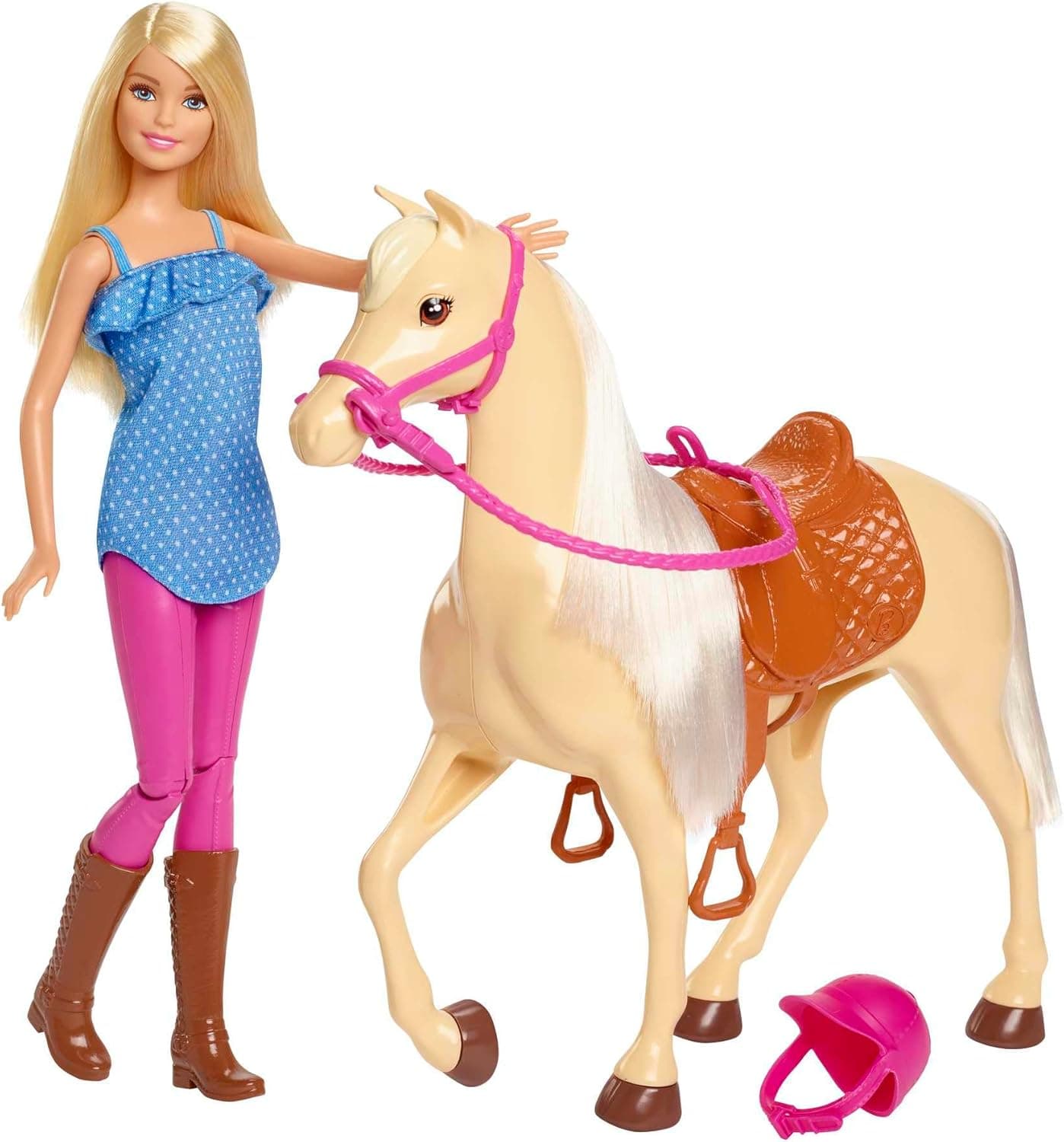 Barbie-Puppe und Pferdespielzeug, Reitzubehör, 1 Puppe und 1 Pferd enthalten, als Geschenk für Kinder ab 3 Jahre geeignet