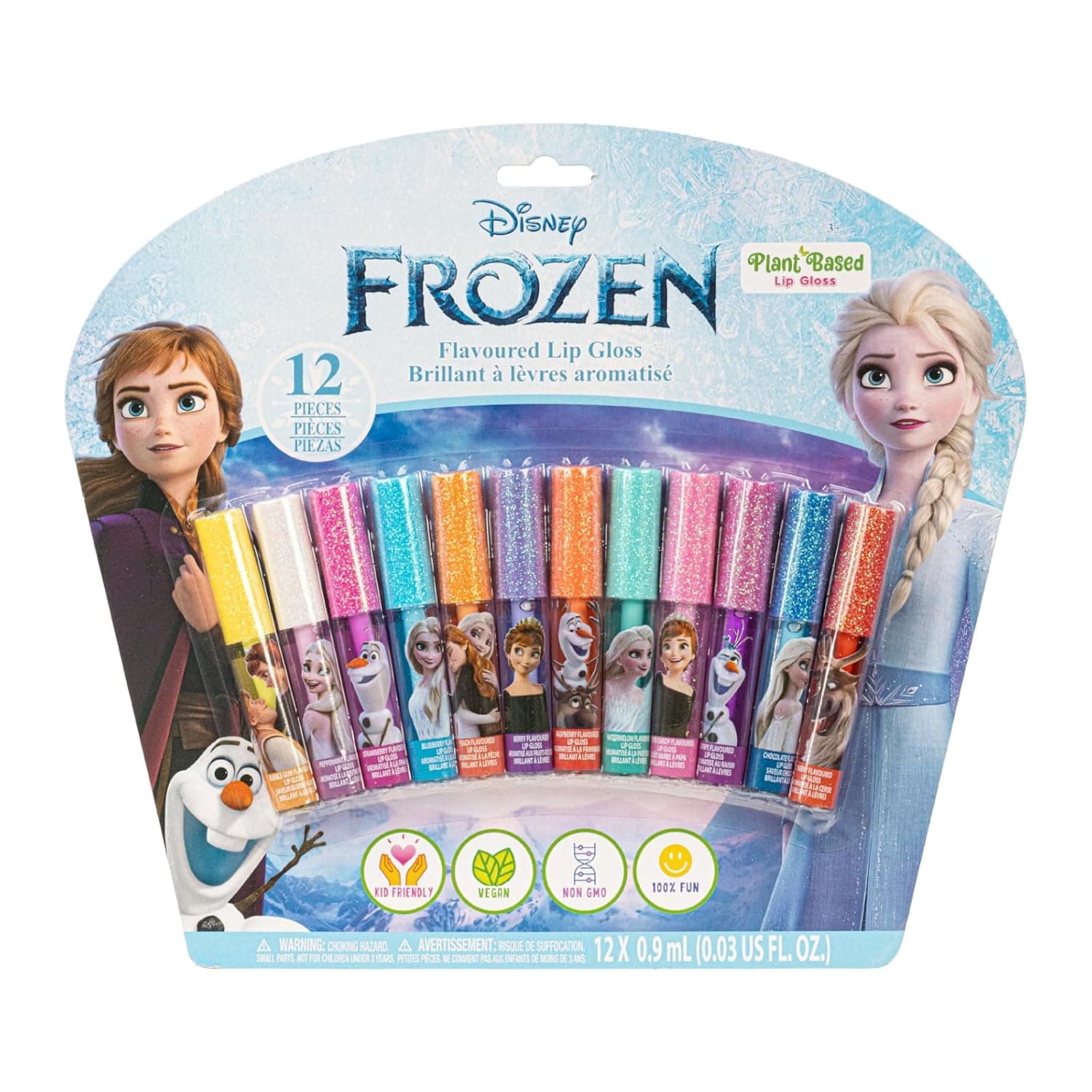 Disney Frozen 12-teiliges set, pflanzenbasierter Lipgloss, erstes Makeup-Set für Mädchen, perfekt für Partys, Pyjamapartys und Geburtstagsgeschenke, ab 3 Jahren