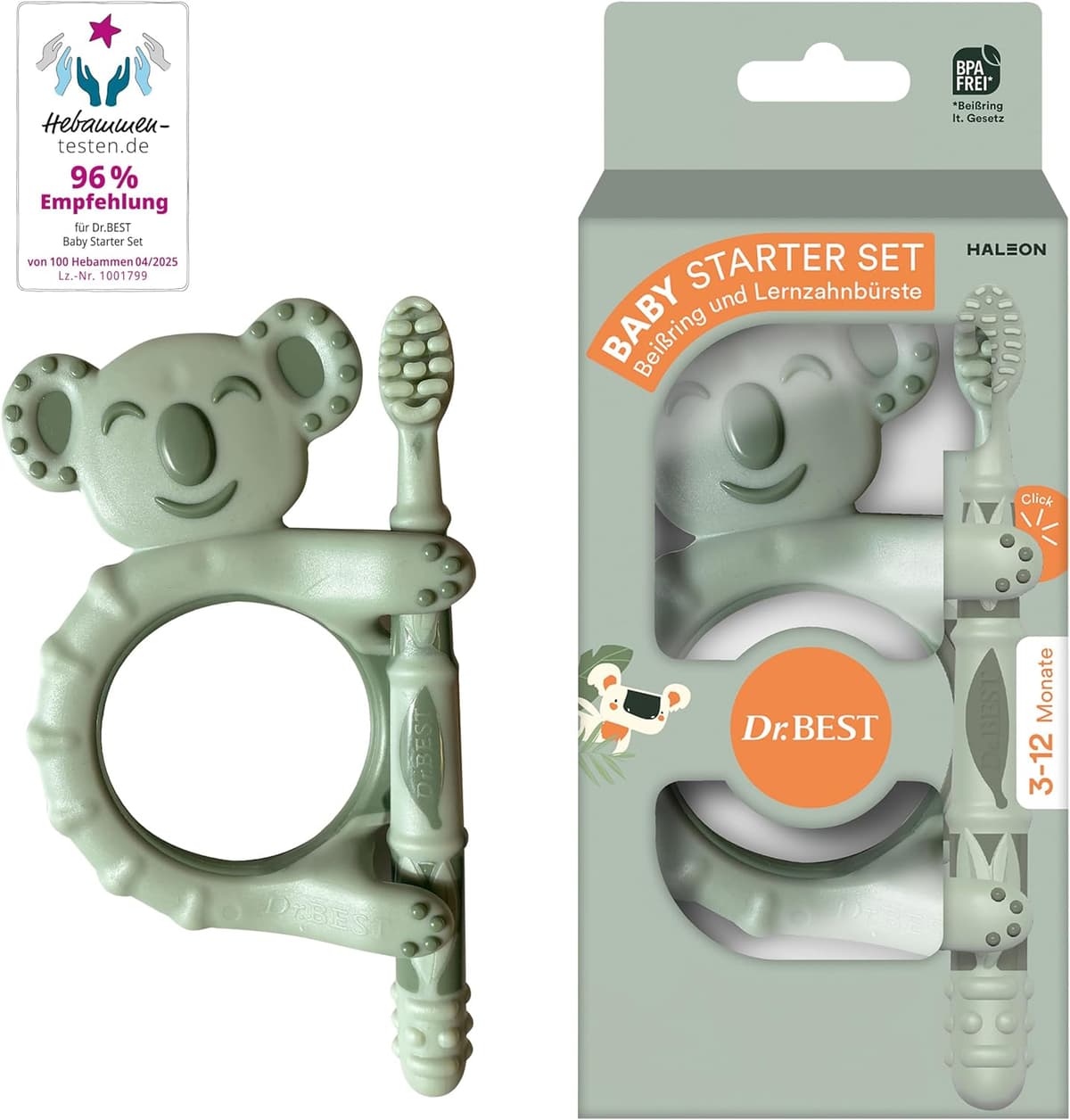 Zahnbürste Kinder - Dr.BEST Baby Starter Set: Beißring und Lernzahnbürste für Babys im Alter von 3 bis 12 Monaten, entwickelt mit Kinderzahnexperten – Bild 1