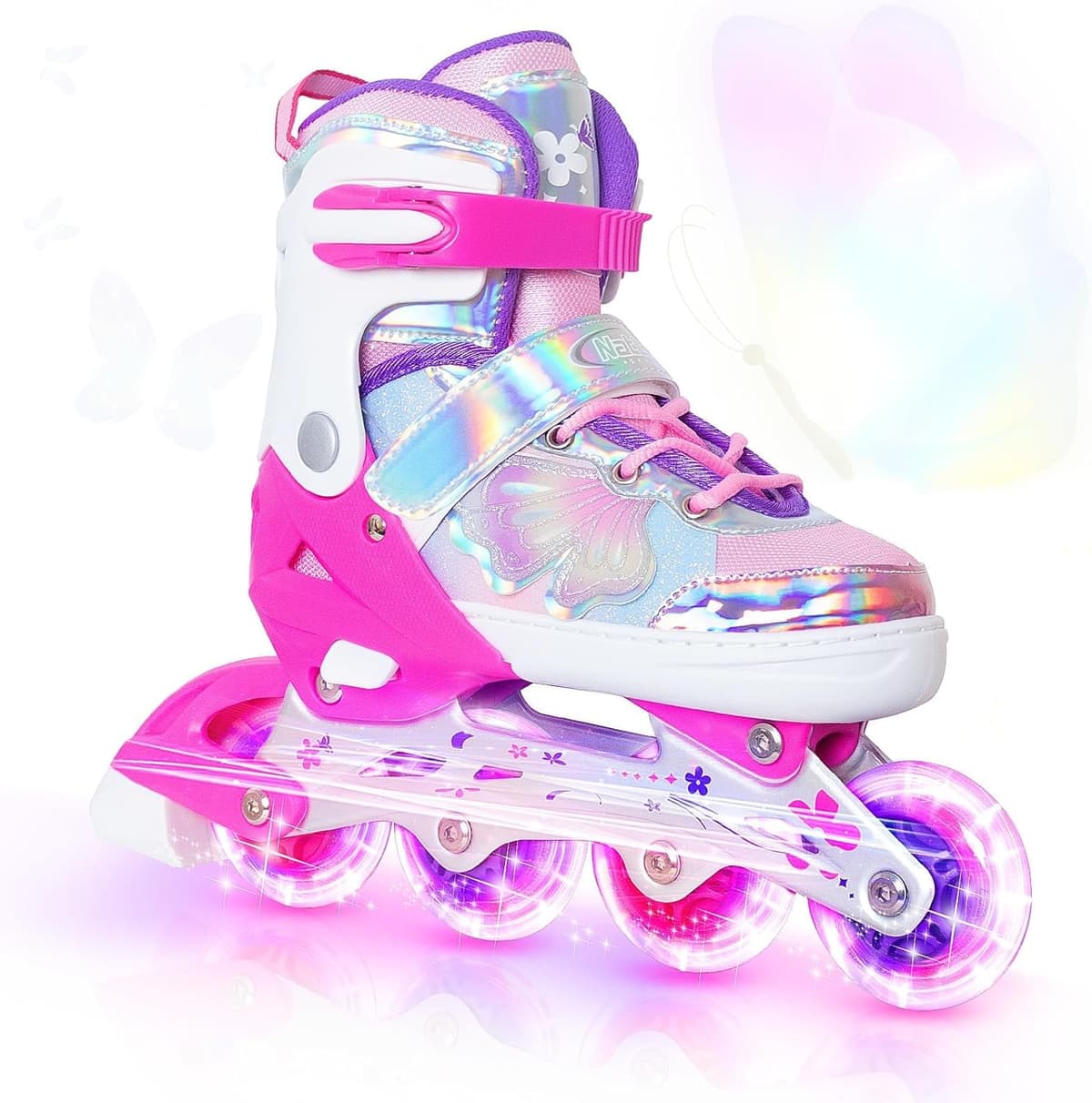 Nattork Kinder Inliner für Mädchen, 4 Größen Verstellbare Inline Skates, Schmetterling Inline Rollschuhe für Mädchen – Bild 1