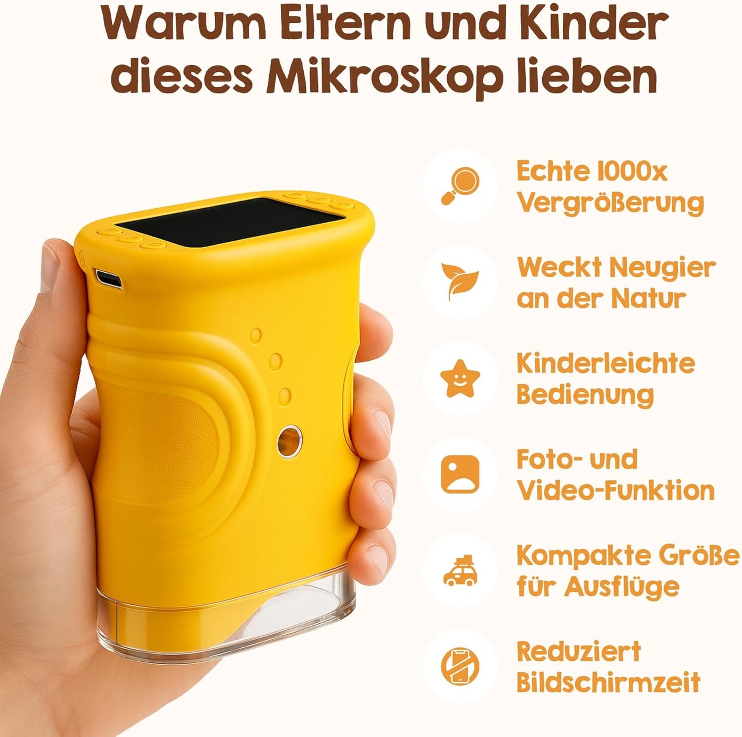 Edubini Digitales Mikroskop für Kinder - Tragbares Taschenmikroskop für Garten, Wald & Experimente – Bild 4