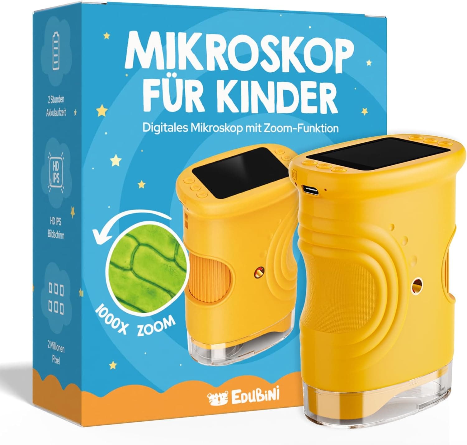 Edubini Digitales Mikroskop für Kinder - Tragbares Taschenmikroskop für Garten, Wald & Experimente