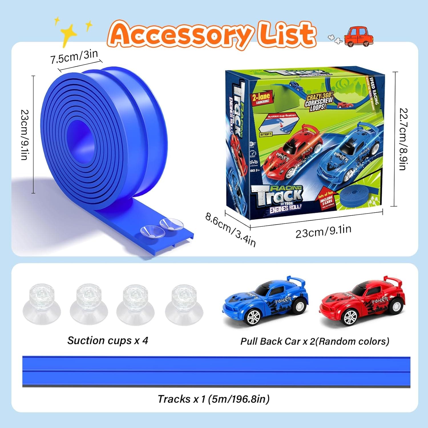 KETIEE Flexible Rennbahn Kinder 5M Inklusive 2 Autos – Bild 3