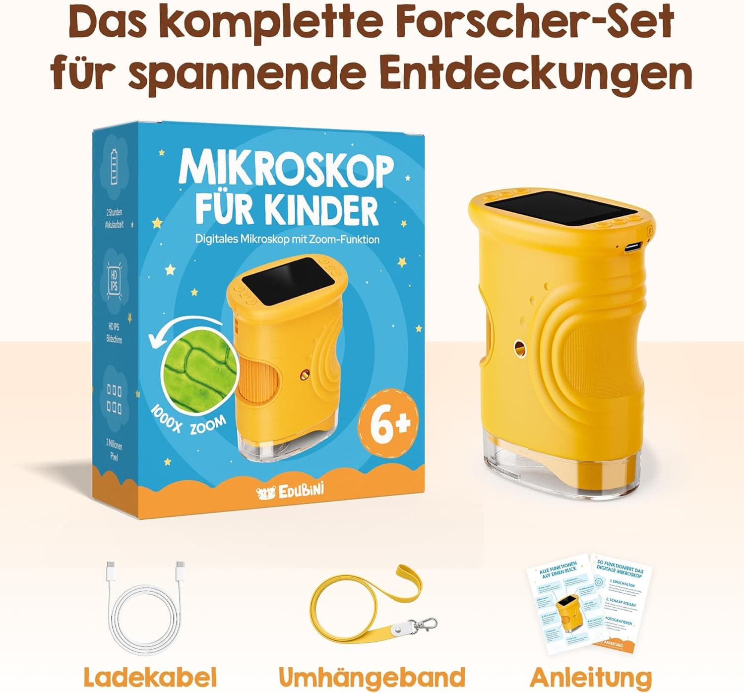Edubini Digitales Mikroskop für Kinder - Tragbares Taschenmikroskop für Garten, Wald & Experimente – Bild 5