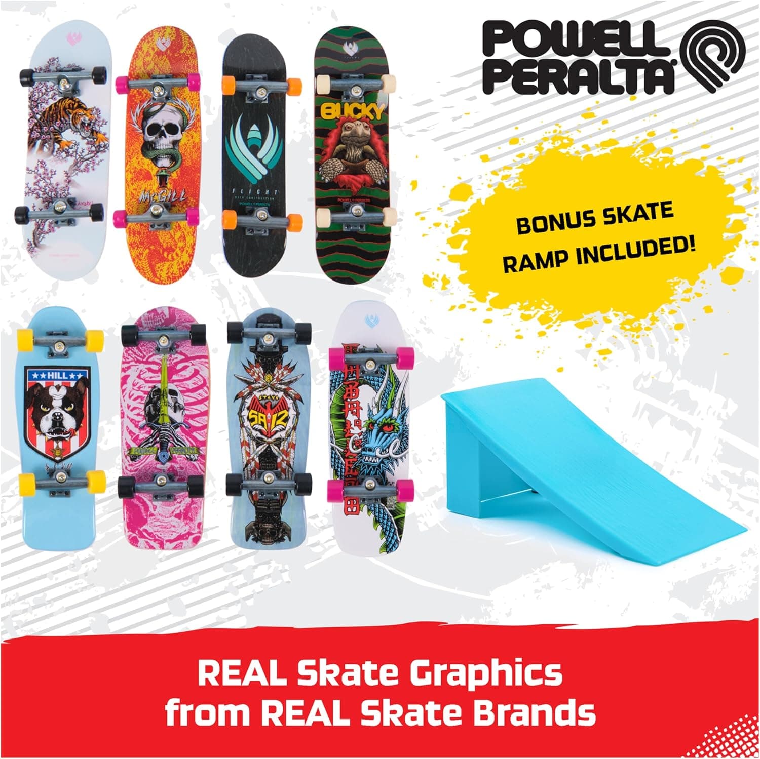 Tech Deck, Powell Peralta Legends SK8Shop Bonus Pack mit Rampe, personalisierbares Mini-Skateboard