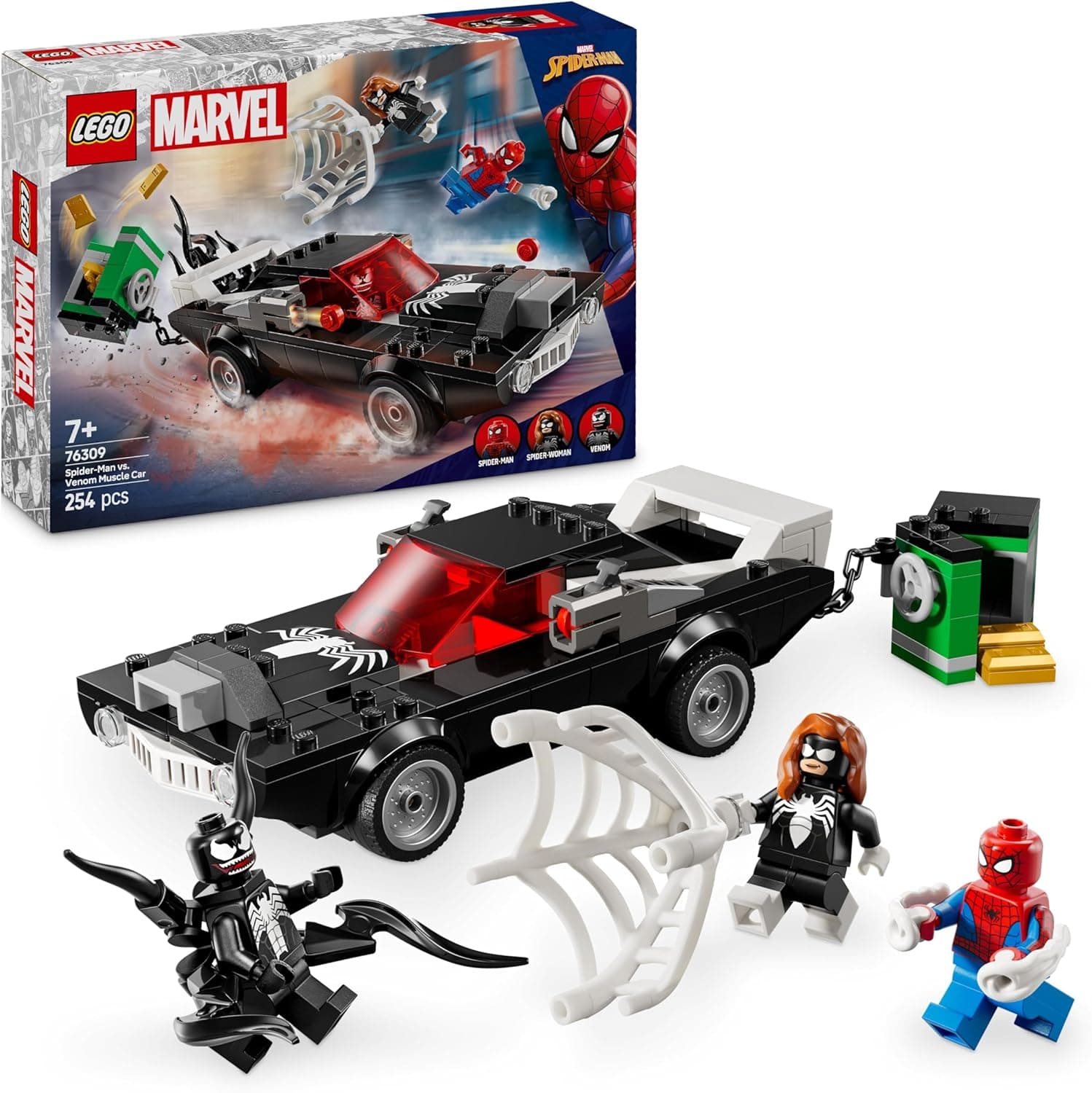 LEGO | Marvel Spider-Man Mech vs. Venom Muscle Car - Auto Spielzeug mit 3 Superhelden Minifiguren - Modellauto mit Shootern  – Bild 1