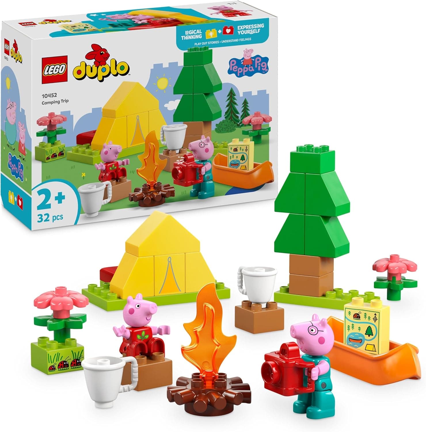 DUPLO Peppa Pig Campingausflug mit Papa Wutz – Montessori Spielzeug für Mädchen & Jungen ab 2 Jahren 