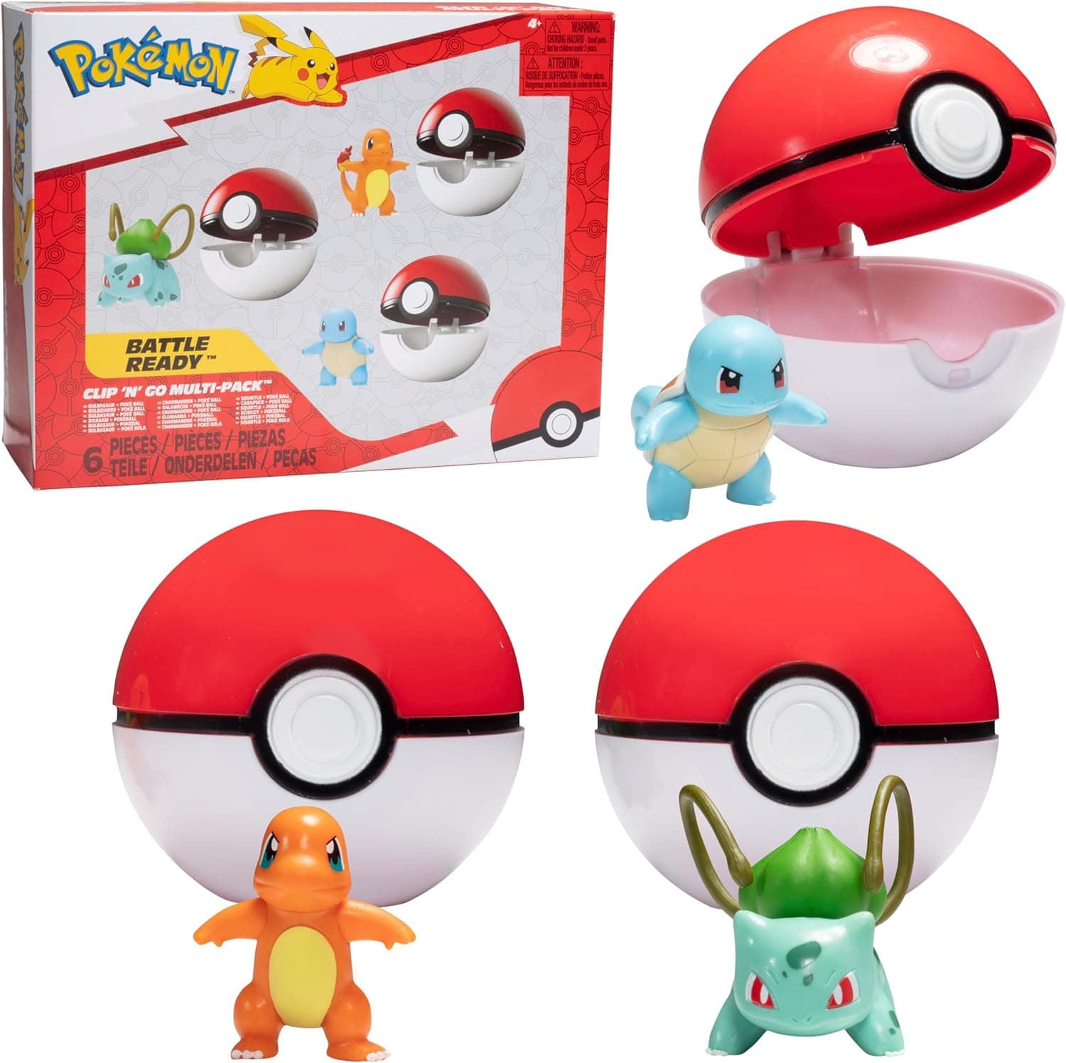 Pokémon Clip 'N' Go Pokeball & Battle Figuren-Set 3er-Pack – Let's Go Starters Charmander, Bubasaur, Squirtle mit Poke-Bällen
