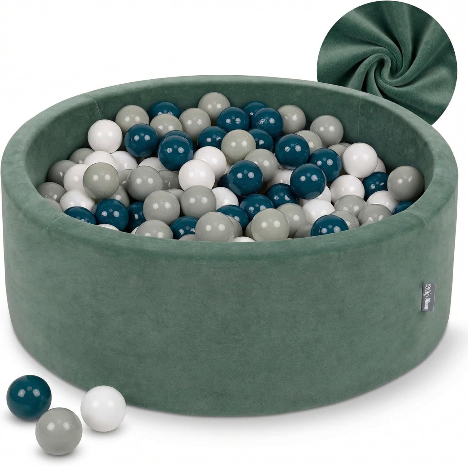 KiddyMoon Velours Bällebad Rund für Babys 90x30 mit 300 Bällen