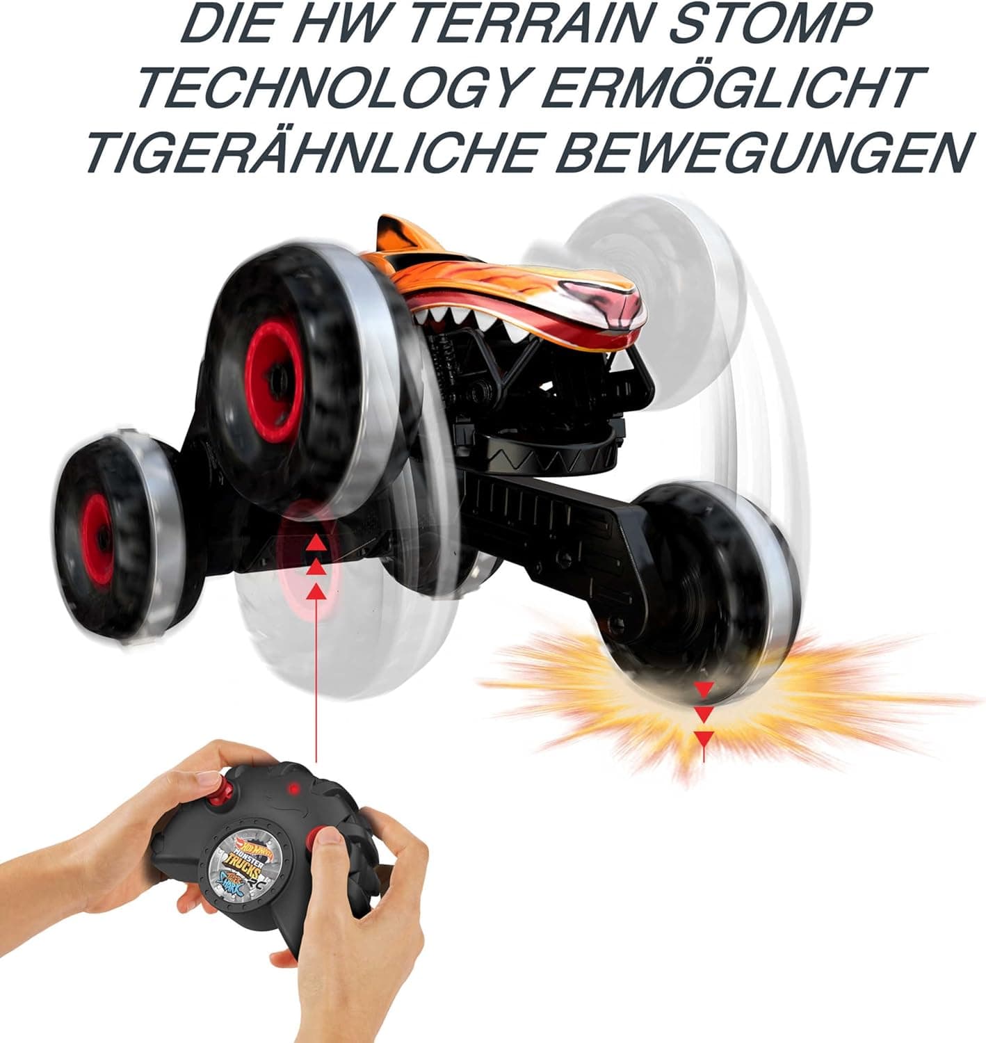 Hot Wheels Monster Trucks Ferngesteuertes Auto Tiger Shark, mit 'Terrain Stomp' Technologie für tierähnliche Bewegungen – Bild 2