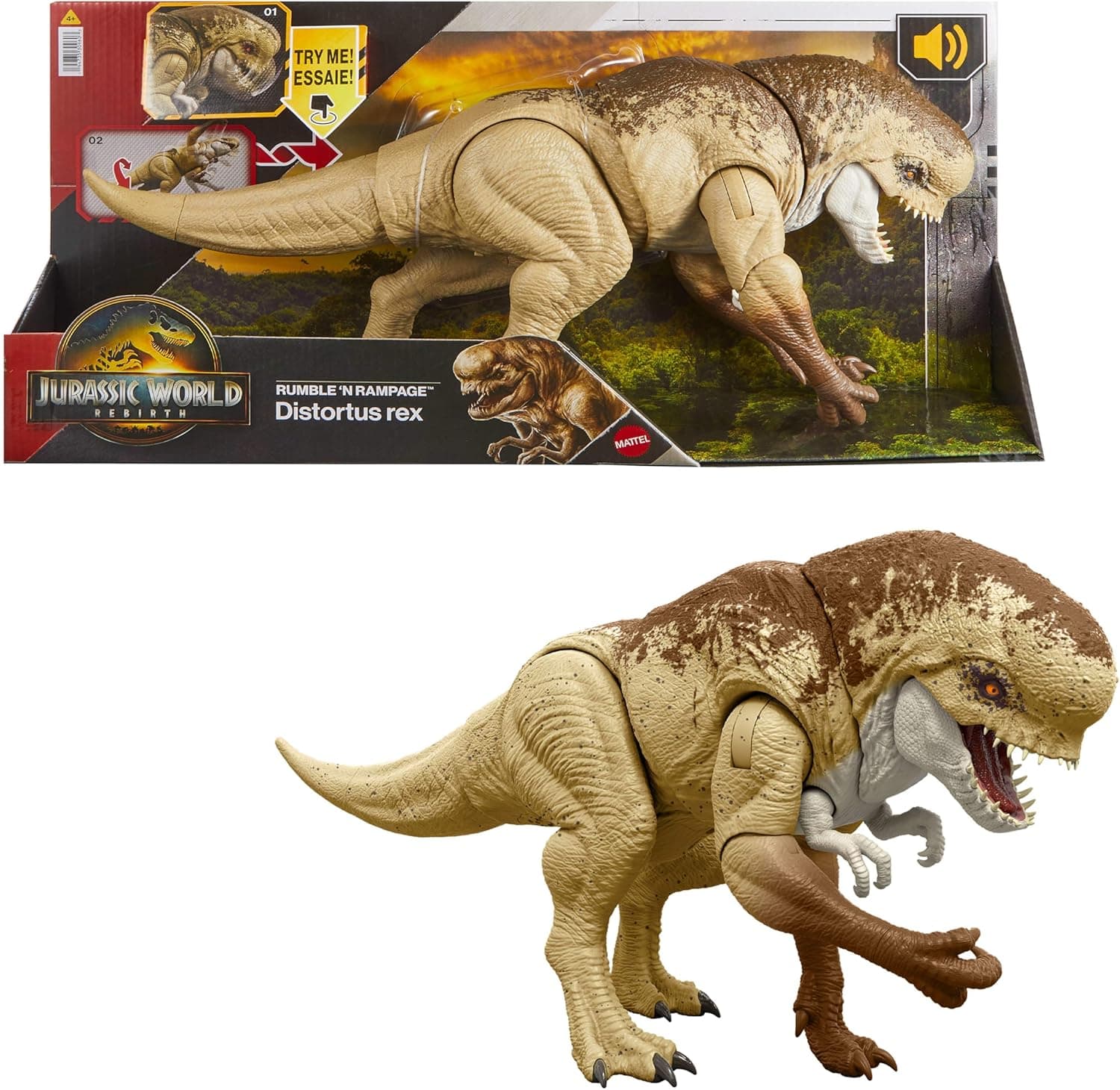 Mattel Jurassic World: Die Wiedergeburt Bösewicht Dino Doppelattacke Dinosaurier-Actionfigur, 56 cm, mit 2 Angriffsaktionen, originalgetreu, digitales Spiel
