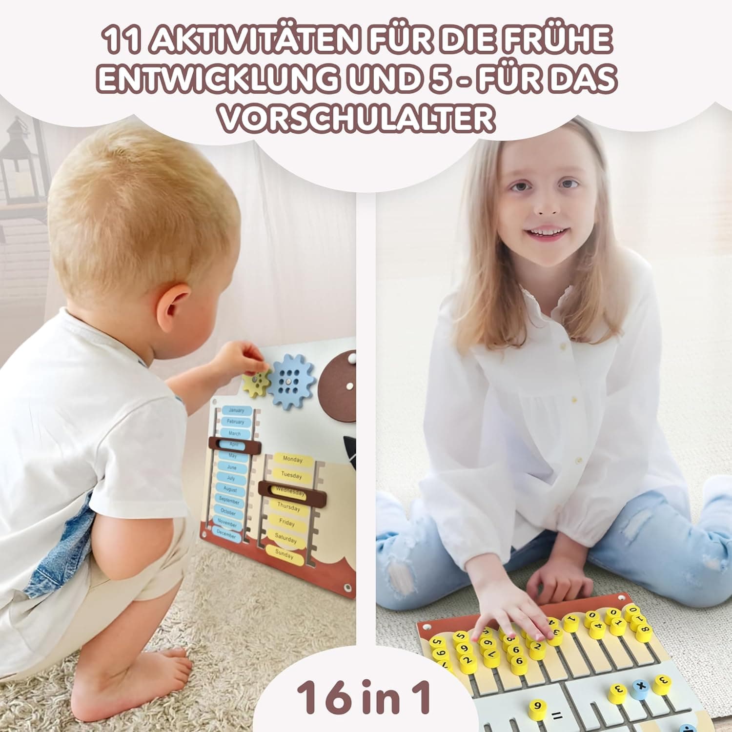 Cateam Sensorisches Wandpaneel für Kinder – 16in1 Montessori Aktivitätsbrett aus Holz – Bild 3