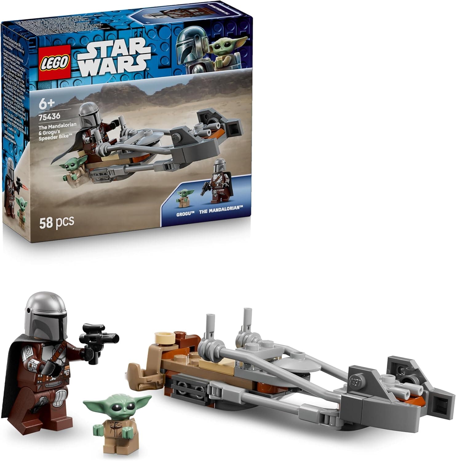 LEGO Star Wars Der Mandalorianer und Grogu auf ihrem Speeder Bike - Set mit Fahrzeug und 2 Star Wars Figuren für Actionabenteuer -