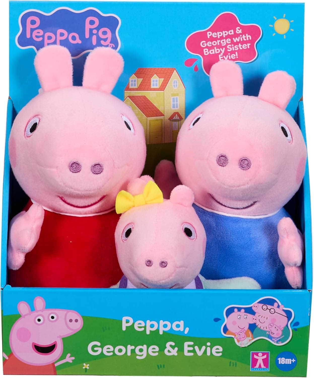 Peppa Wutz Kuscheltiere 3er-Set – Peppa, Schorsch & Baby Evie – Superweiche Plüschfiguren im klassischen Peppa-Wutz-Stil, Spielzeug ab 18 Monaten – Bild 1
