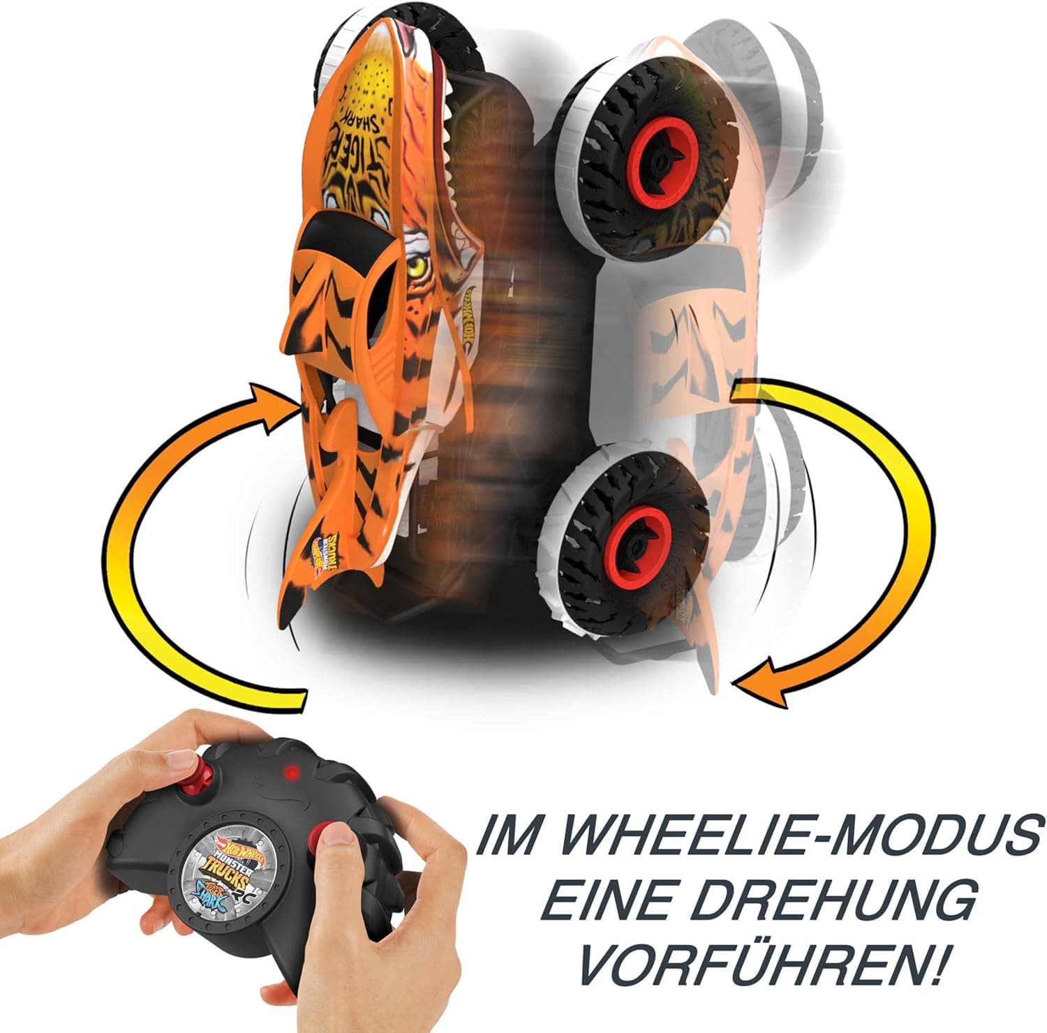 Hot Wheels Monster Trucks Ferngesteuertes Auto Tiger Shark, mit 'Terrain Stomp' Technologie für tierähnliche Bewegungen – Bild 3