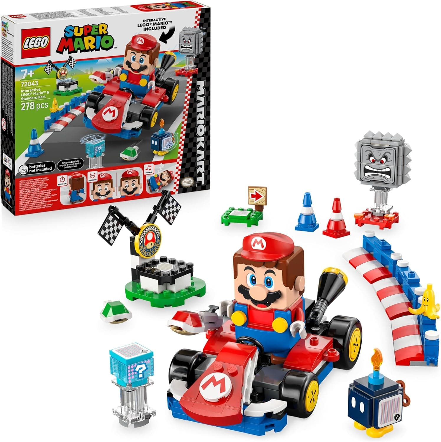 LEGO Mario Kart - Interaktiver Mario & Standard-Kart - Nintendo Spielzeug - Spiel Rennstrecke mit Auto, 3 Figuren, Podium & Barrieren - Gamer Geschenk für Jungen & Mädchen ab 7 Jahren – Bild 1