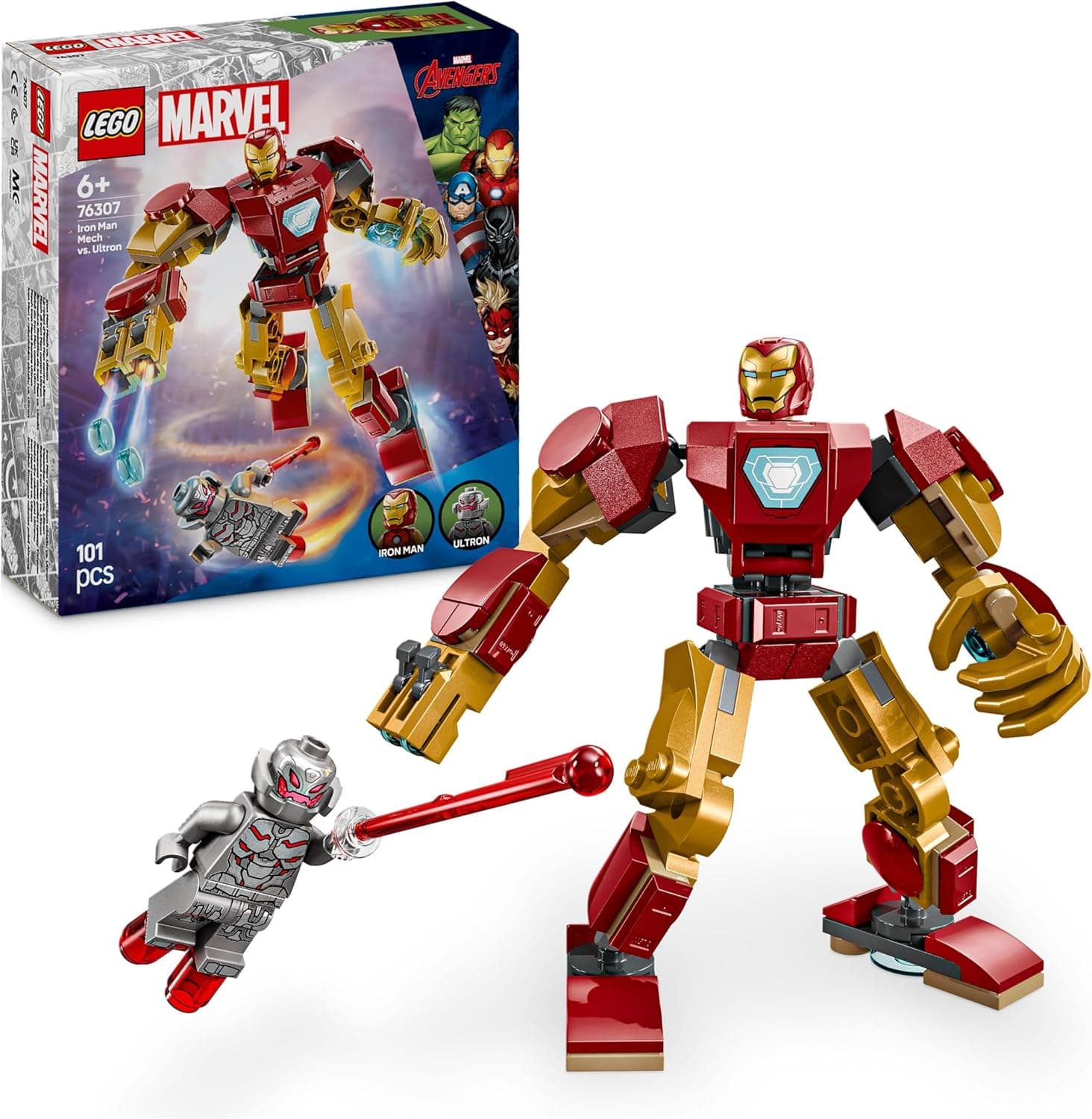 LEGO | Marvel Iron Man Mech vs. Ultron - Superhelden Spielzeug mit 2 Minifiguren - Actionfigur mit beweglichen Armen, Beinen & Fingern – Bild 1