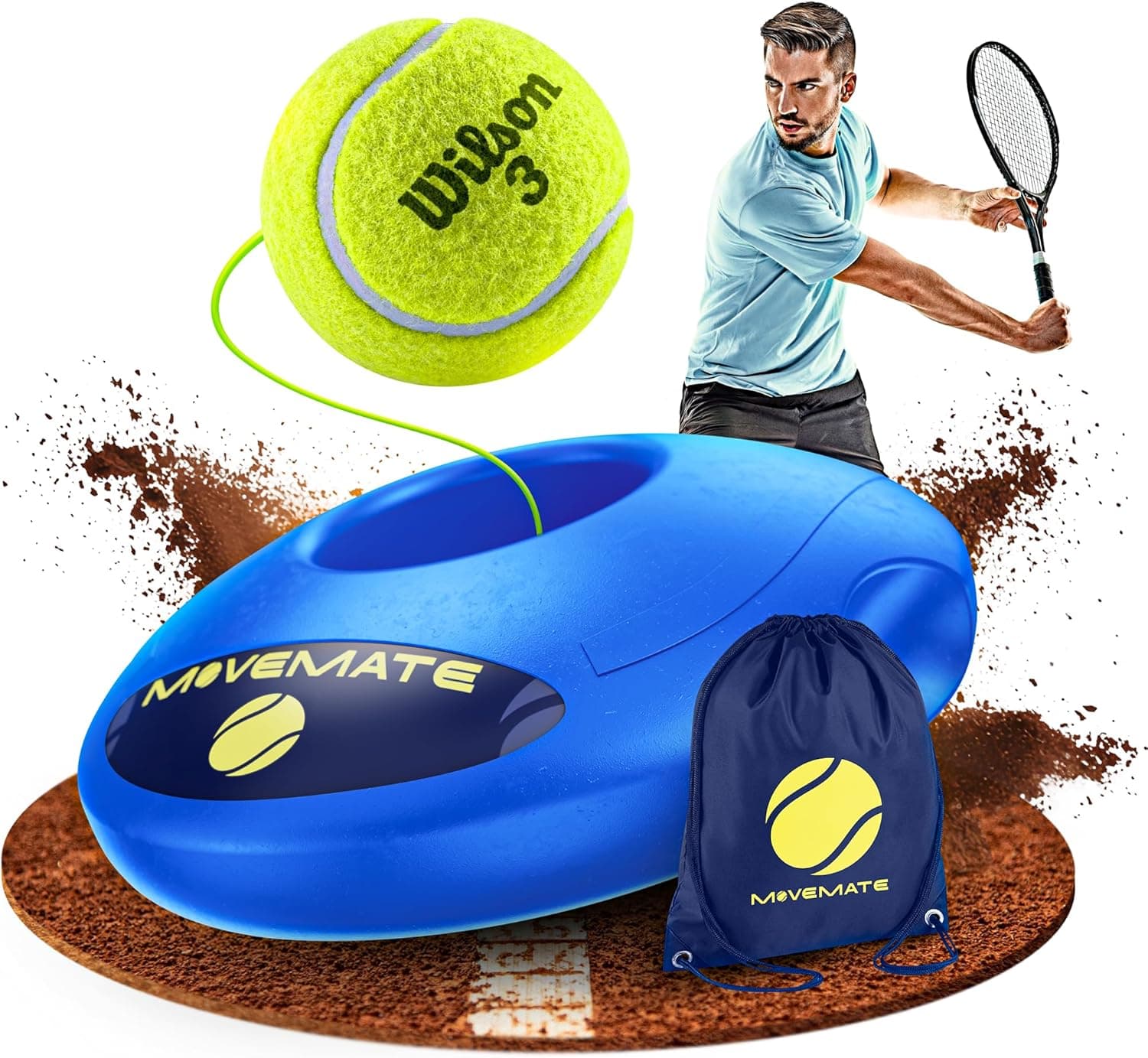 MOVEMATE Tennis-Trainer Set mit Wilson® Tennisball | innovatives Ballspiel für Draußen, im Garten, im Park für Kinder & Erwachsene | inkl. Transporttasche & Übungsvideos