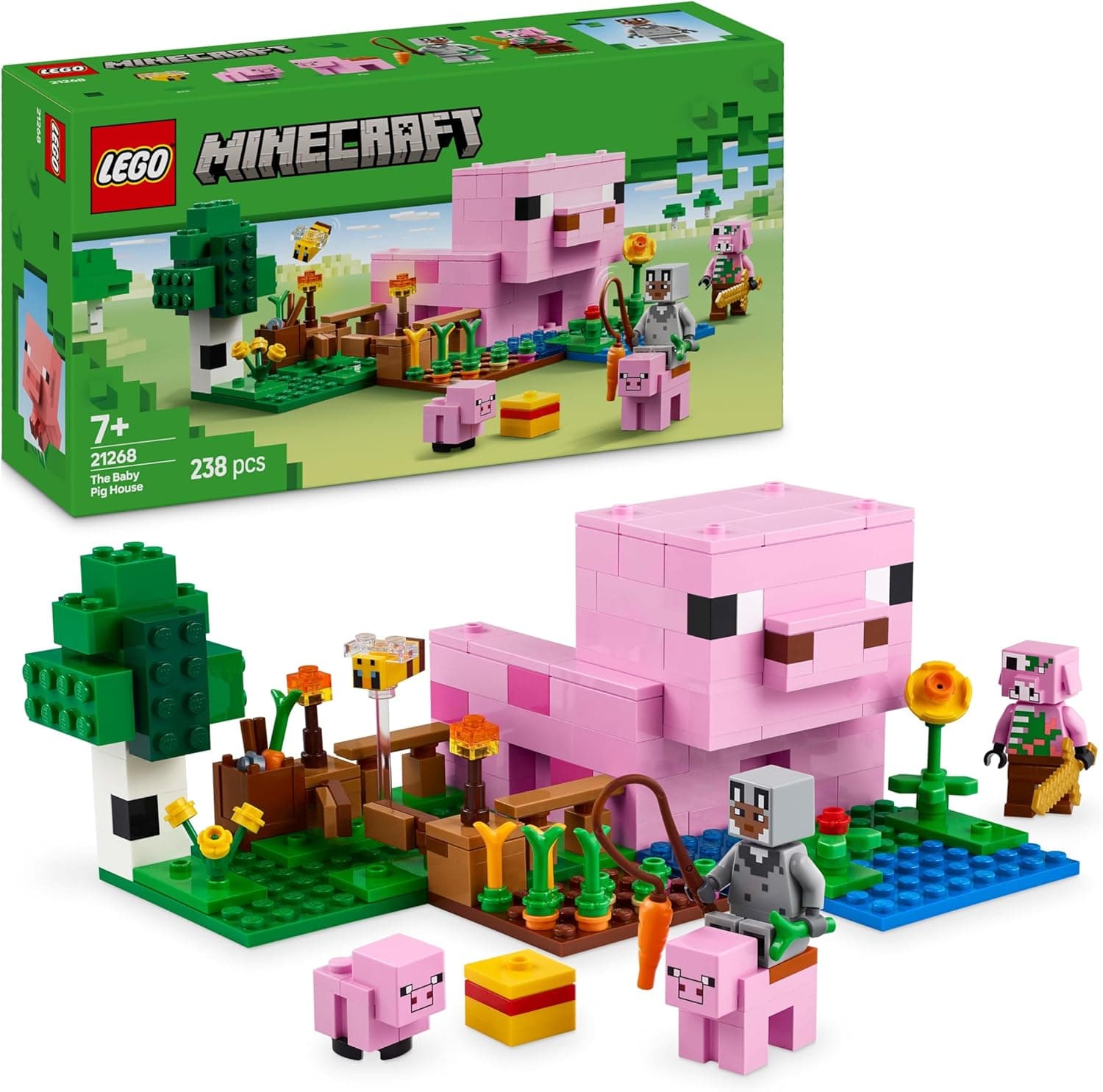 LEGO Minecraft Das Babyschwein-Haus - Interaktives Spielzeug mit Einer Helden Figur, Schwein, Biene, Zombie Piglin – Bild 1