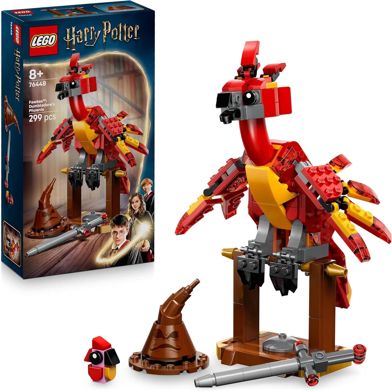 LEGO Harry Potter Fawkes: Dumbledores Phönix-Spielzeug mit Sprechenden Hut, Gryffindor Schwert & Baby Fawkes
