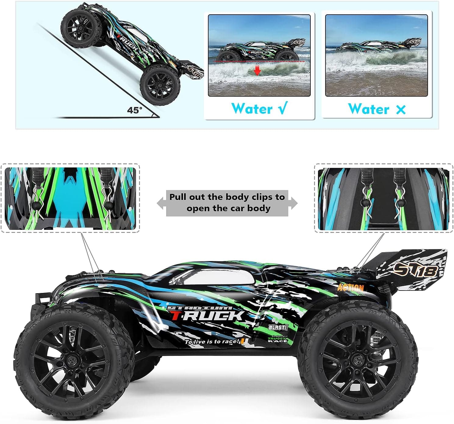 HAIBOXING Ferngesteuertes Auto, 2,4 GHz 1:18 Proportional 4WD 36+ km/h – Bild 3