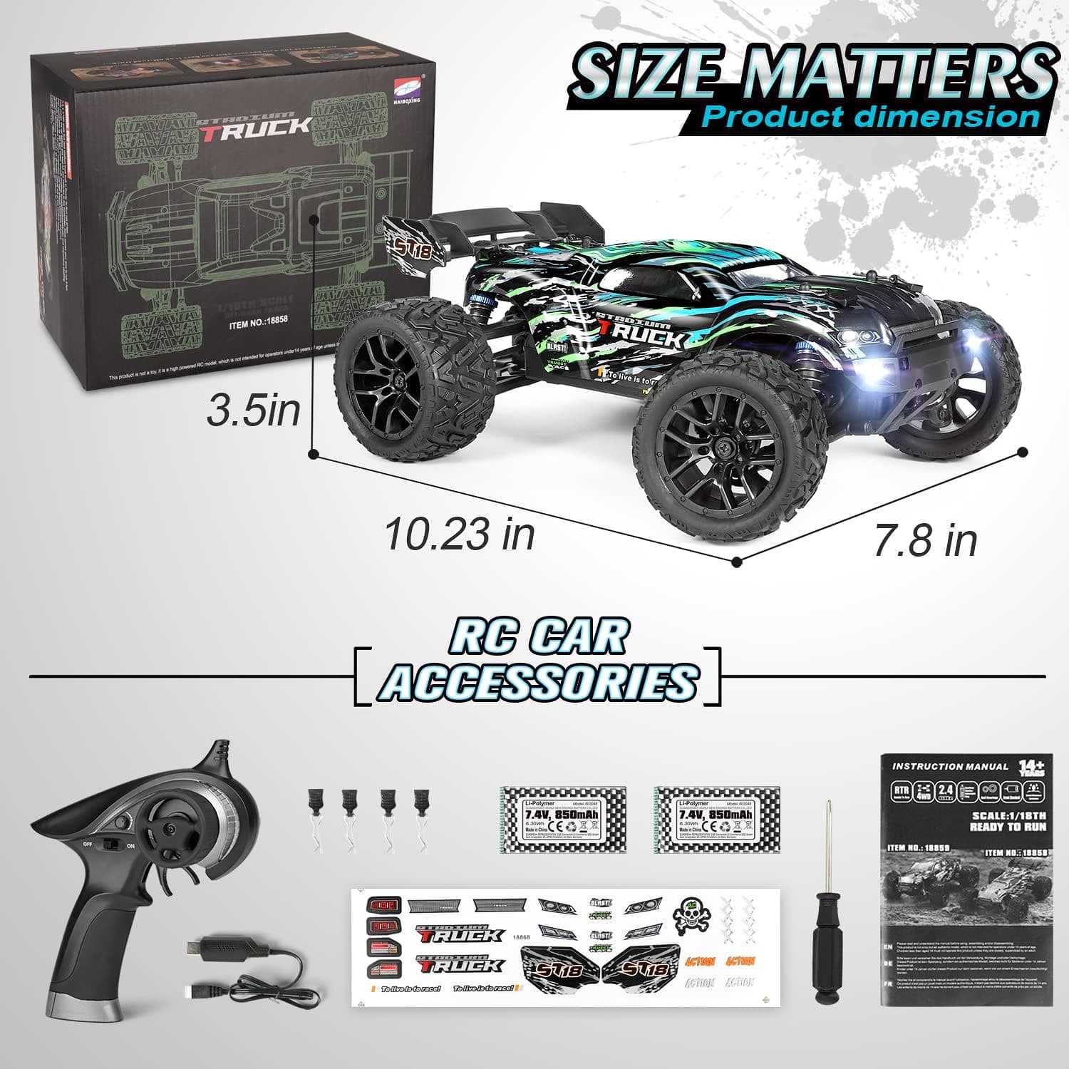 HAIBOXING Ferngesteuertes Auto, 2,4 GHz 1:18 Proportional 4WD 36+ km/h – Bild 4