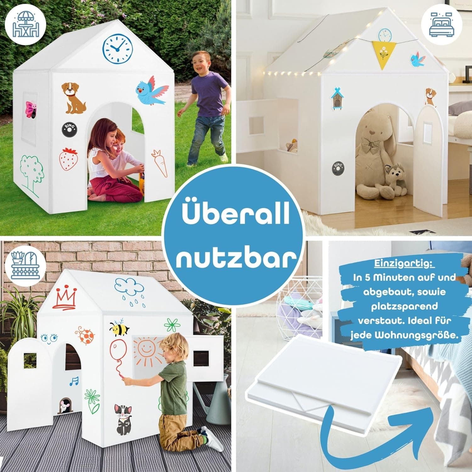 2er Set ImagiNew Playhome - Immer Wieder neu bemalen & abwischen - Spielhaus Kinder Indoor & Outdoor mit Stiften und Sticker