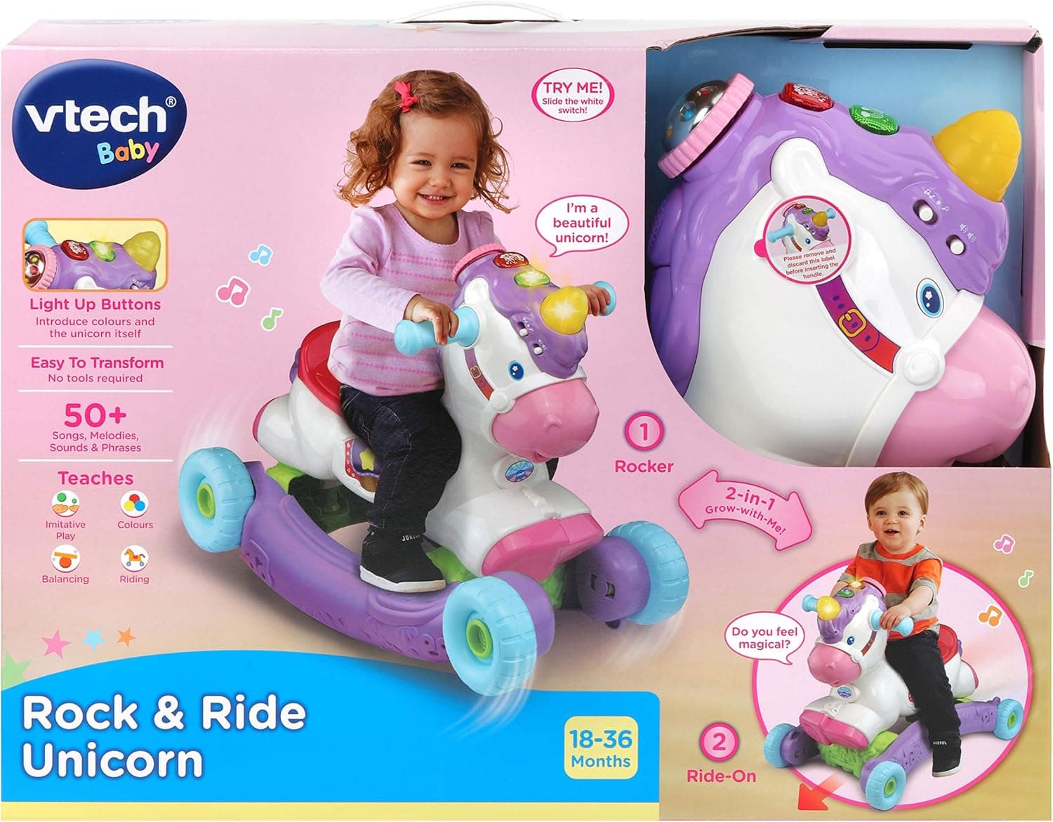 VTech Rock and Ride Einhorn Baby Ride On Spielzeug – Bild 2