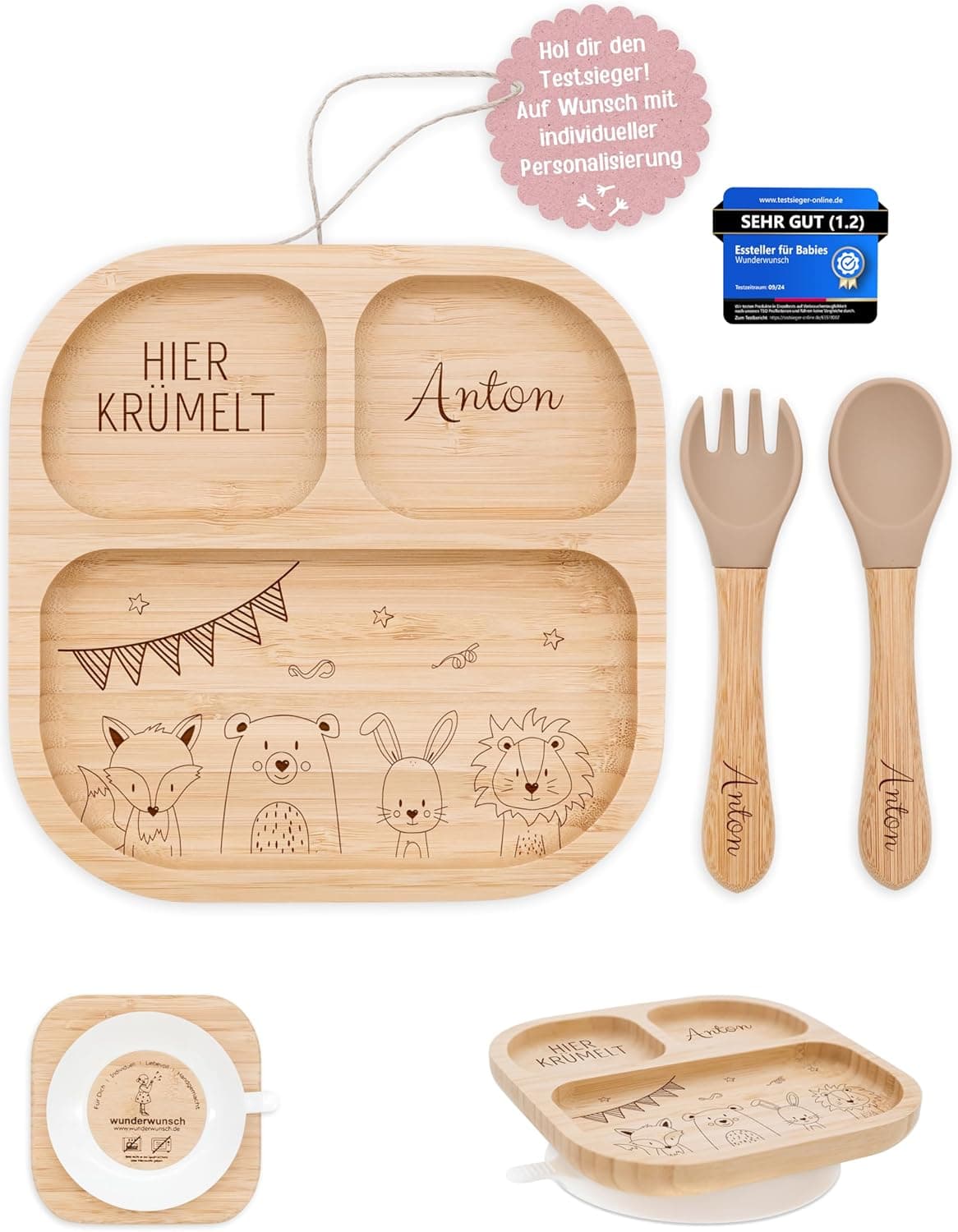 wunderwunsch - Personalisierter Baby Teller mit Saugnapf - Praktisches Kleinkind Zubehör mit Namen - Kinder Teller Rutschfest - Personalisierte Geschenke  – Bild 1